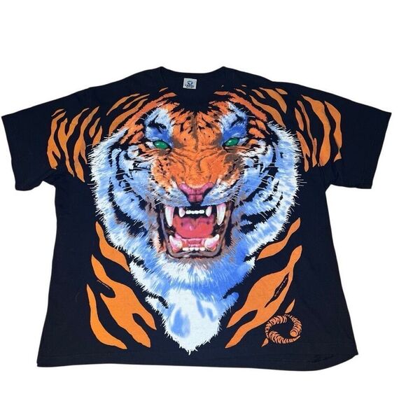 Vintage VTG 90s Liquid Blue Tiger AOP 3XL - Picture 1 of 4